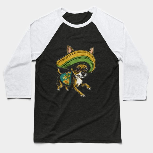 Funny Cute Chihuahua in Mexican Hat" - Adorable Dog Lover Gift Baseball T-Shirt by TeeTrendz